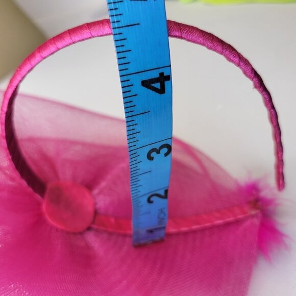 Pink Headband Fascinator with Pink Feathers and Pink Rosettes - Picture 11 of 14
